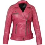 Women's Hot Pink Lambskin Leather Jacket - Stylish Outerwear
